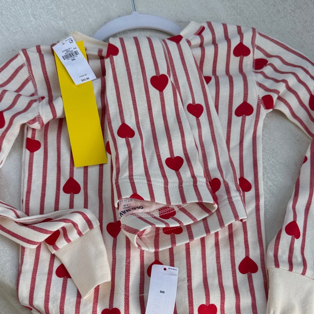 Old Navy Red and Cream Heart Stripe Pullover